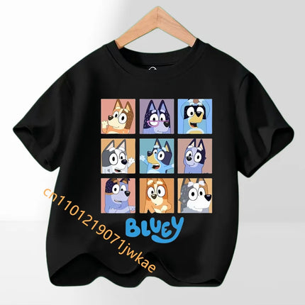 2026 Summer Cartoon Printing Graphic Baby Outdoors Short Sleeve Tee Daily Wear Top Hot Bluey Themed Kids Boys Girls T-Shirt