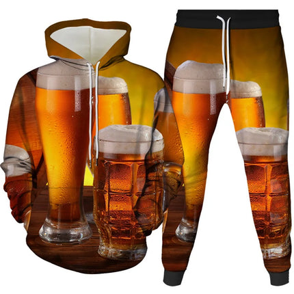 Funny Beer 3D Print Hoodie Pant Sets Men's Streetwear Sweatshirts Hoodies Sweatpants Two Piece Suits Tracksuit Men Clothing