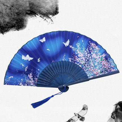 Retro Flower Pattern Home Decoration Elegent Bamboo Folding Fan Chinese Style Painting Handheld Fan Dance Performance Props