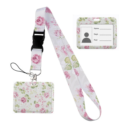 Flower design Lanyard Business Credit horizontal Card Holder Neck Strap Keychain Hang Rope ID Badge Holder Lariat Lasso
