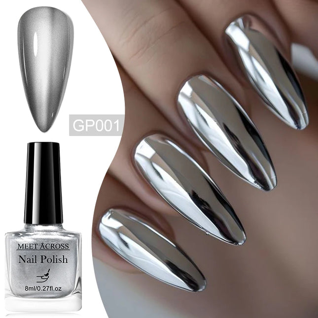 6pc Mirror Metallic Nail Polish No Need Lamp Quick Dry Mirror Effect Long Lasting Nail Supplies Varnish Manicure for Home Salon