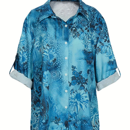 Plus Size 2025 New Fashion Ladies Button Shirt Summer Autumn Long Sleeve T Shirt Tops Business Casual Floral Shirt