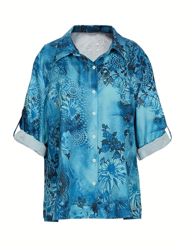 Plus Size 2025 New Fashion Ladies Button Shirt Summer Autumn Long Sleeve T Shirt Tops Business Casual Floral Shirt
