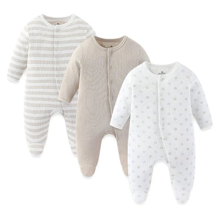 Kiddiezoom 3 Pcs/Lot Autumn Winter Long Sleeve Casual Sweet Baby Girl Romper 100%Cotton Soft Newborn Jumpsuits Clothes