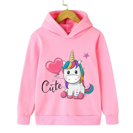 Autumn Winter Cute Unicorn Print Children's Hoodie Top Fashion Sports Long Sleeve Casual Boys Girl Pullover Kid Sweatshirt Coats