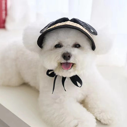 Summer Pet Sunshade Hat Adjustable Elastic Hat Fashionable And Versatile Lace Bow dog cat Hat