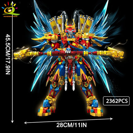 HUIQIBAO SunWuKong Warrior Mech Robot Building Blocks MOC Chinoiserie Action Figure Brick Children City Construction Display Toy