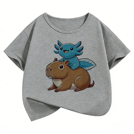 Graphic Capybara Kids Tshirts Summer Short Sleeve Tees Cartoon Animal Boys Girls Clothes Kawaii Tops Y2K Children T-shirt