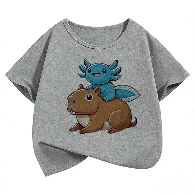 Graphic Capybara Kids Tshirts Summer Short Sleeve Tees Cartoon Animal Boys Girls Clothes Kawaii Tops Y2K Children T-shirt