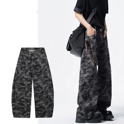 American High Street Camouflage Pants Unisex Spliced Curved Knife Pants Men's Street Style Jeans Gothic Men's Pants Y2K Clothing