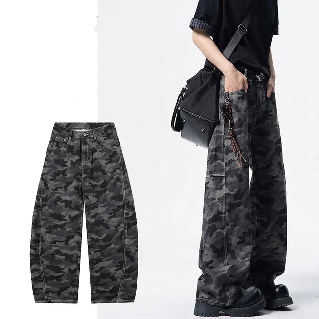 American High Street Camouflage Pants Unisex Spliced Curved Knife Pants Men's Street Style Jeans Gothic Men's Pants Y2K Clothing
