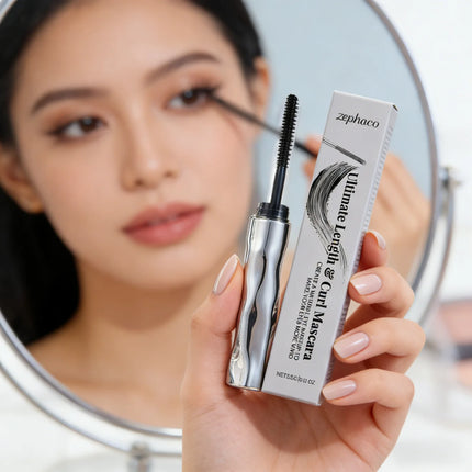 Zephoco Waterproof Mascara Gel Lengthening Natural Curl Smudge Proof No Clumps Long Lasting Thin Brush Volumizing Mascara Black