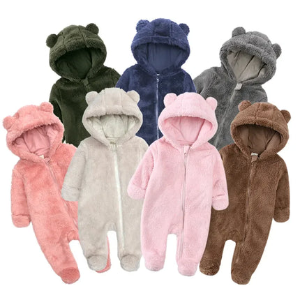 2026 Winter Thicken Fleece Newborn Baby Romper Soild Cotton Hoodies Infant Girl Onesie Toddler Boy Jumpsuits Warm Casual Outfits