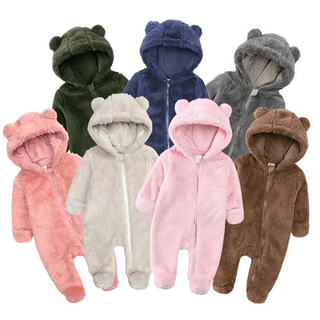 2026 Winter Thicken Fleece Newborn Baby Romper Soild Cotton Hoodies Infant Girl Onesie Toddler Boy Jumpsuits Warm Casual Outfits
