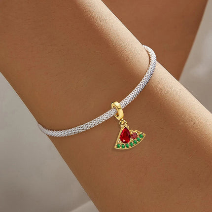925 Sterling Silver Pink Cake Cherry Pineapple Strawberry Cherry Pendant Charm Ball Suitable for Bracelets DIY Women's Jewelry