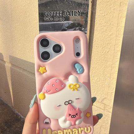 Kawaii 3D Cartoon White Bear Pop Socket Phone Case For iPhone 17 16 15 14 13 Pro Max Soft Silicone Protective Cover