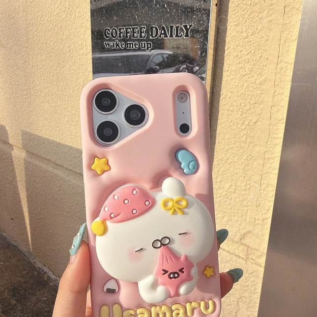 Kawaii 3D Cartoon White Bear Pop Socket Phone Case For iPhone 17 16 15 14 13 Pro Max Soft Silicone Protective Cover