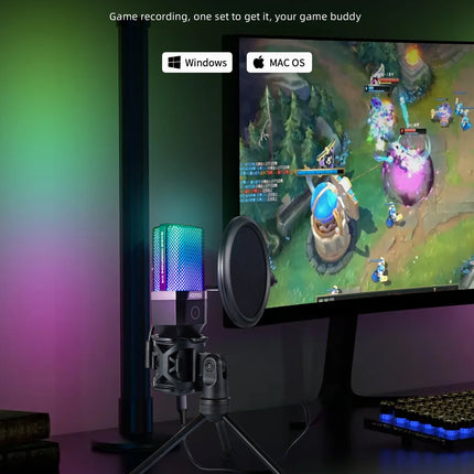 Gaming Computer Professional Condenser Microphone Mic PC Laptop USB Wired Live Streaming Podcast Studio Mike Kit Gamer Karaoke