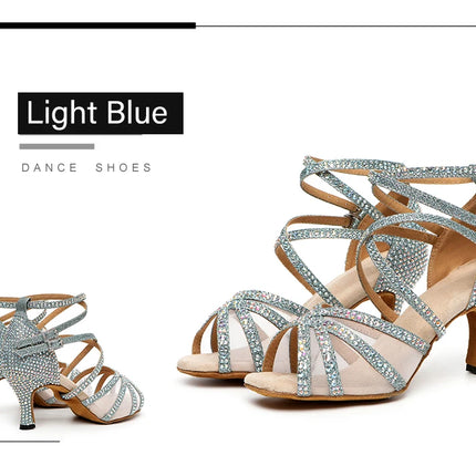 DKZSYIM Rhinestone Women Latin Dance Shoes Latin Salsa Girl Dancing Shoes Black Shiny Ballroom Dance Shoes For Girls Ladies