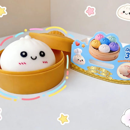 Squishes Stress Balls Fidget Sensory Toys Simulation Food Squishies Bun with Steamer Squeeze Dough Ball Gifts