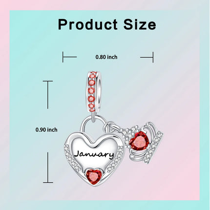 925 Sterling Silver January-December Birthday Stone Love Zircon Pendant Bead Fit Charms Necklace Bracelet Women Jewelry DIY Gift