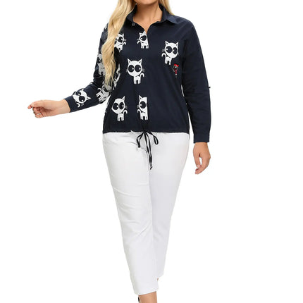Women Plus Size Woven Long Sleeved Shirt For Spring And Autumn