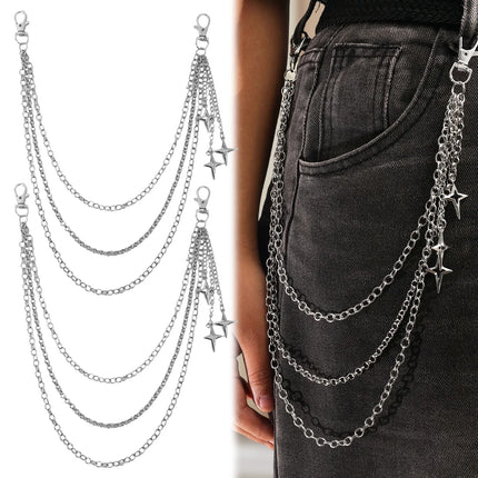 Fashion Punk Multilayer Metal Star Pendant Pant Chain Hip Hop Waist Keychain Jeans Chain Women Trendy Jewelry Accessories Gifts