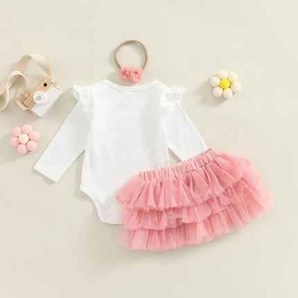 Ma&Baby 6-18M 1st Birthday Newborn Infant Baby Girls Clothes Set Princess One Letter Romper Tulle Shorts Headband Outfits d01