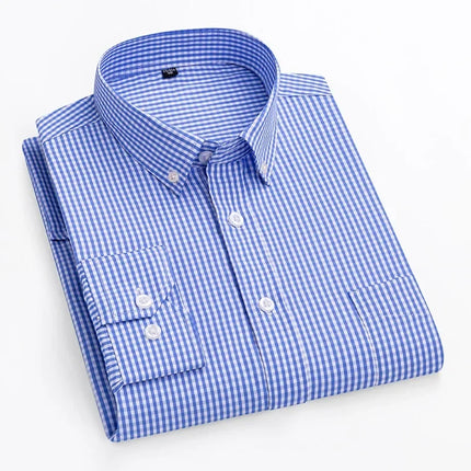 Thin Spring Summer 100% Cotton Shirts for Men Long Sleeve Checkered Dress Shirt Mens Blue Green  Men Clothing  Button Up Shirt