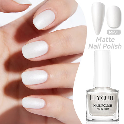 LILYCUTE 7ml Matte Nail Polish Velvet Effect Pearl Shell  Air Dry Nail Art Varnish No Need Lamp Manicure Glitter Nail Care Polis