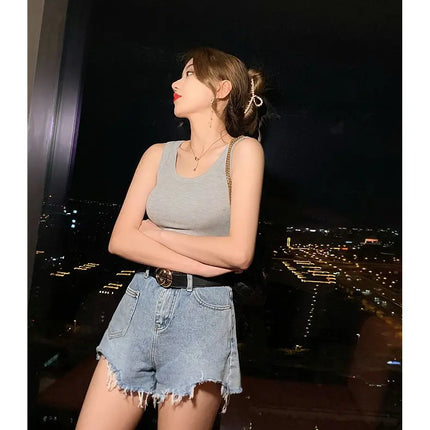Summer 2026 Slim Fit Elastic Ribbed Cotton Knitted Vest Women's Base Layer Tank Top Anti-Light Inner Wear Straight Cut Regula...