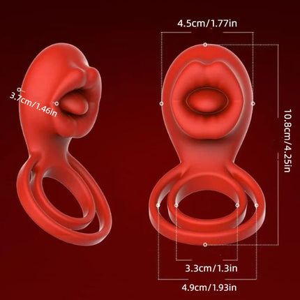 Vibrating Cock Ring Clitoral Stimulator With Tongue Licking 4-in-1 Penis Ring Vibrator 9 Modes Couples Sex Toy For Unisex