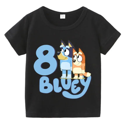 Blueys Baby Birthday T Shirt for Boys Girl Bingo Number Kids Clothes Summer Cartoon Letter Tees Shirts Toddler Short Sleeve Tops