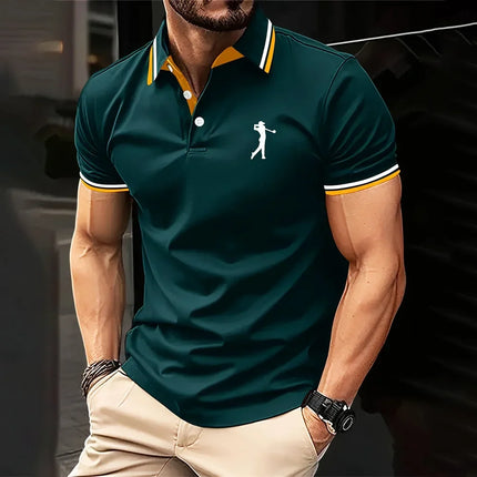 New men's solid color polo shirt, classic men's short-sleeved polo shirt, high-quality casual business polo shirt, social me
