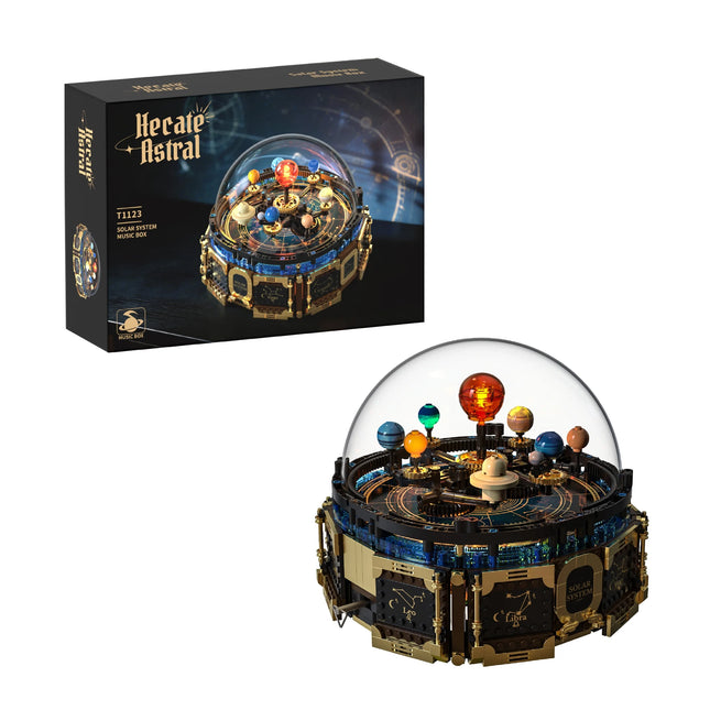 Mechanical Solar System Music Box Building Blocks Rotating Orrery Zodiac Signs Gear Model Creative DIY Assembly Toy Gift For Kid
