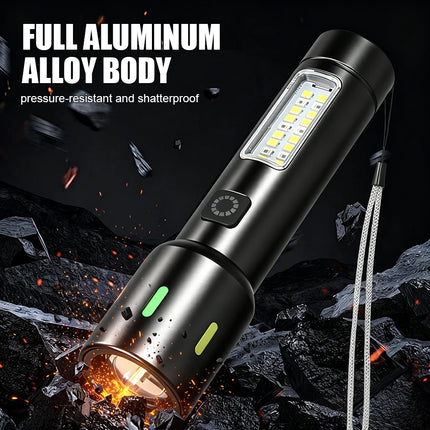 LED+COB Portable Flashlight Zoomable Small Torch USB Rechargeable Outdoor Camping Fishing Long Range Camping Emergency Lantern