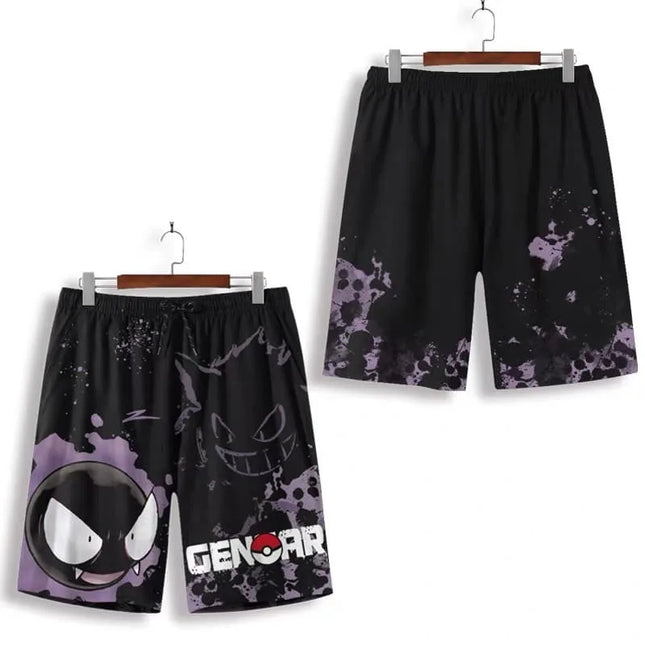 Pokemon Ghost Type Gengar Print Casual Shorts Men's Summer Beach Board Shorts Anime Streetwear for Fans