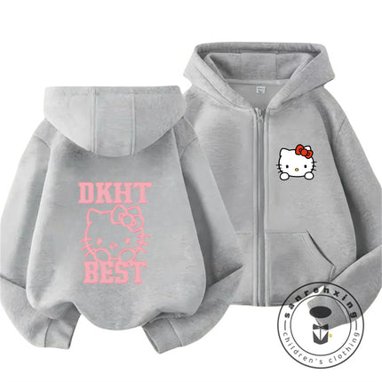 New Kids Zip Hooded Sweatshirt Hello Kitty Trendy Kawaii Design For Boys Girls Autumn Winter Wear 3-14 Age