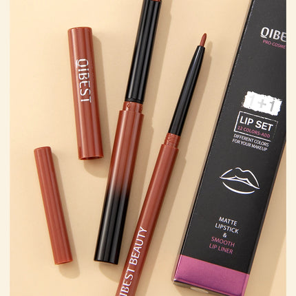 QIBEST Matte Nude Lipstick Pen Long Lasting Lipliner Lip Pencil Waterproof Lip Liner Contour Sexy Red Lip Makeup Set For Women
