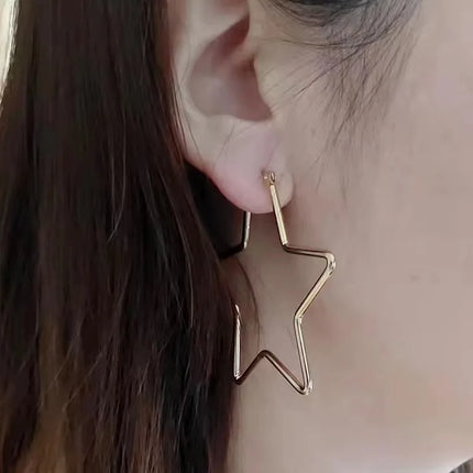Y2K Earring Fashion Women's Polished Stainless Steel Cool Five-pointed Star Shape Hoop Hinged Earrings