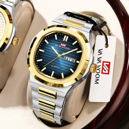 VA VA VOOM Square Luxury Men Wristwatch Waterproof Luminous Date Stainless Steel Male Clock Business Sports Quartz Watch for Men
