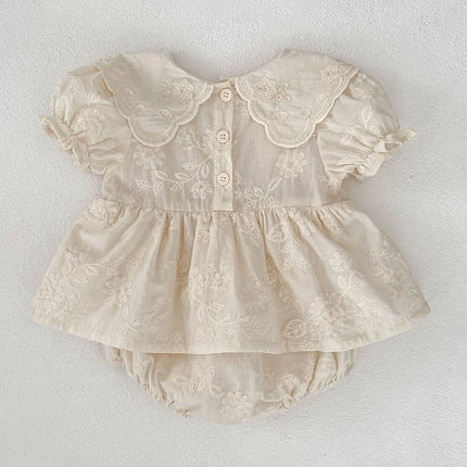Summer Baby Girl Clothes Embroidery Newborn Romper Dress Peter Pan Collar Floral Cotton Short Sleeve Baby Bodysuit 0-24 Months