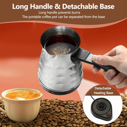 Compact Turkish Coffee Maker 500ml Stainless Steel Electric Coffee Pot Heating Machine for Espresso Italian Coffee Tea Milk