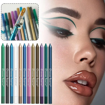 12 Colors Glitter Shimmer Eyeliner Pencil Set Long-Wearing Waterproof Smooth Application Blue Tone Pearlescent Eye Liner