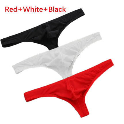 3Pcs/set Ice Silk Panties Ultra-thin T-Back Tanga Breathable Underpants Sexy Mens Low Waist G-string U Pouch Underwear Thongs