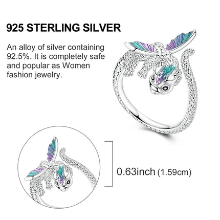 Opening Ring 925 Original Silver Adjustable Three-color Butterfly Fire Dragon Ring Fashion Jewelry Birthday Gift For Women