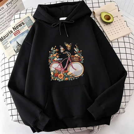 Retro Floral Butterfly with Bicycle Casual Hoodies Sweatshirts Men Women Tops 90s Harajuku Hoodie Sweatshirt