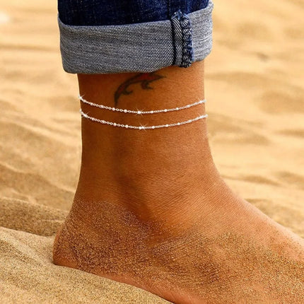 Gold/Silver Ankle Bracelets for Women,14K Gold Anklets for Women Waterproof Beads Anklets Set Layered Anklet Gold Jewelry Gift