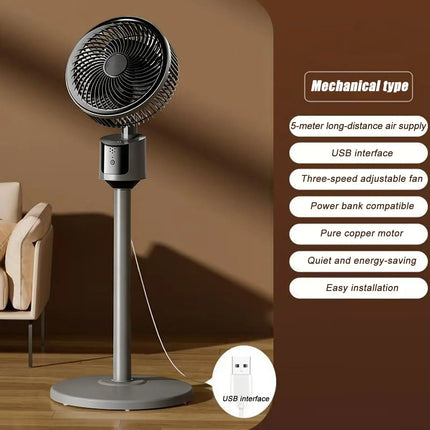 Floor Fan Quiet 3-Speed Standing Cooling Fan USB Home Air Circulation Adjustable Height for Bedroom Office Dorm Room