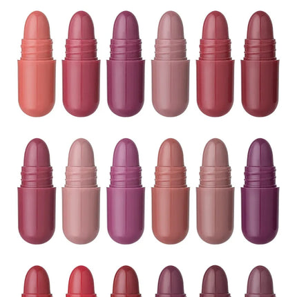 Capsule Lipstick Set 18 Colors Long Lasting Waterproof Glitter Sparkling Shimmer Lip Gloss Moisturizing Glossy Non-stick Cup
